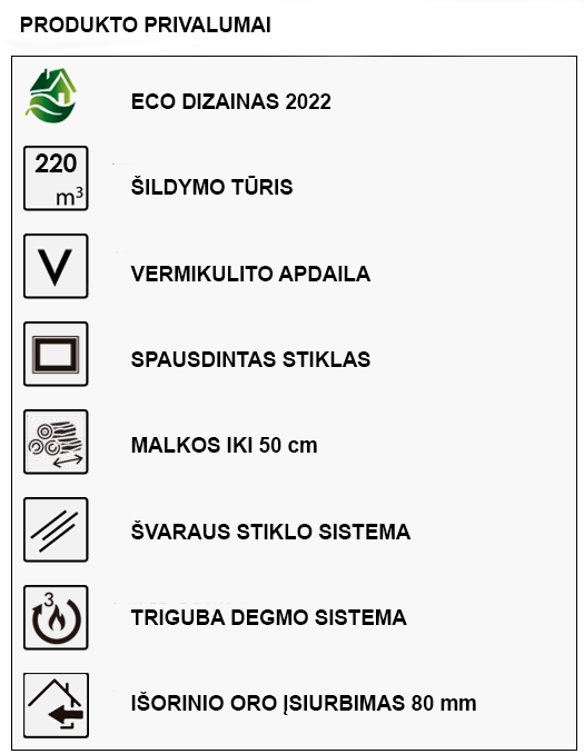 Malkomis kūrenamas židinys Panadero F-720-S informacija