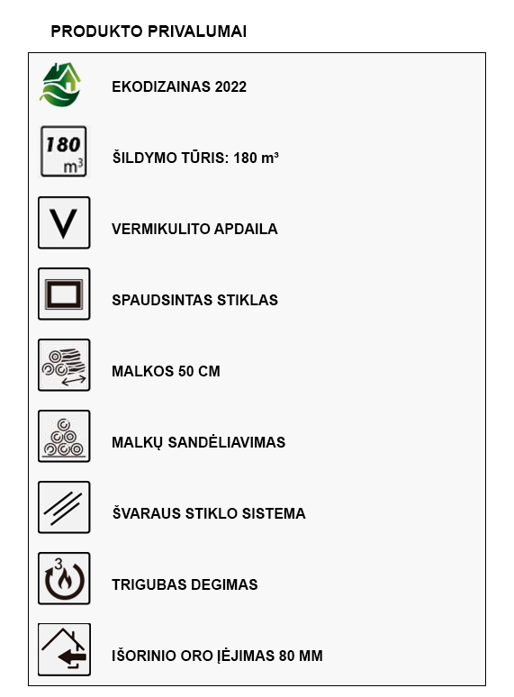 Malkinė krosnelė Panadero Borneo-S 6,7kW ypatybė
