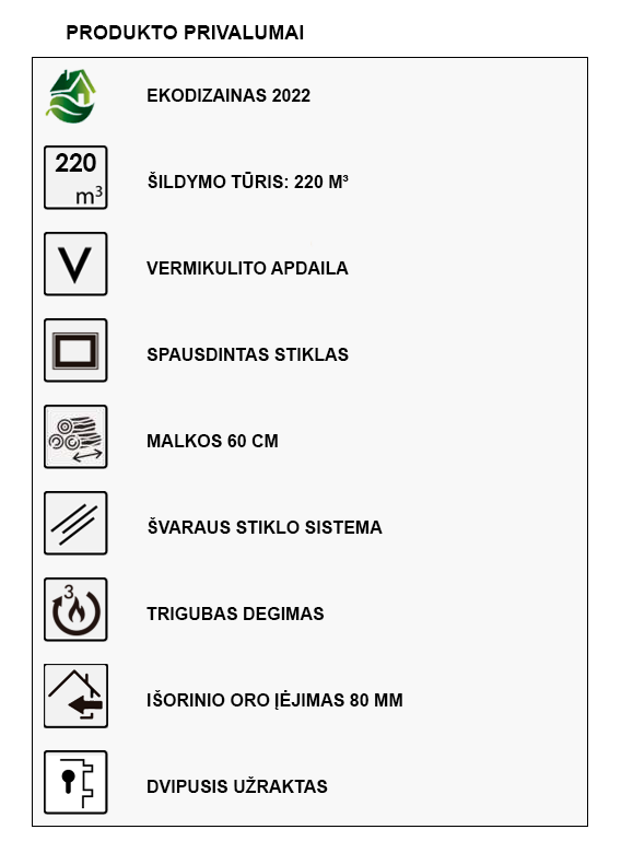 Malkinė krosnelė Panadero Maja-S 7,2kW privalumai