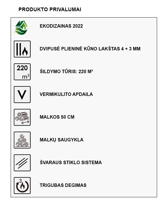 Malkinė krosnelė Panadero Onix 3V 7,1kW privalumai