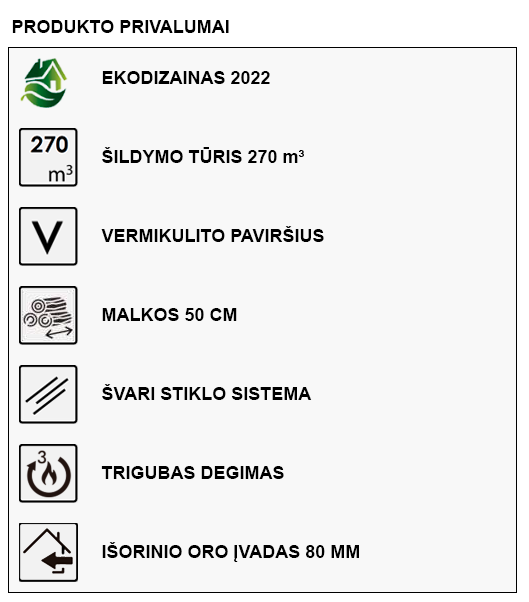 Malkinė krosnelė Panadero Nevada 7,5kW specifikacija