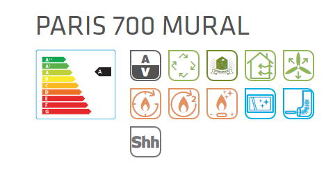 Malkinė krosnelė Lacunza Paris Mural 700 8kW etiketė
