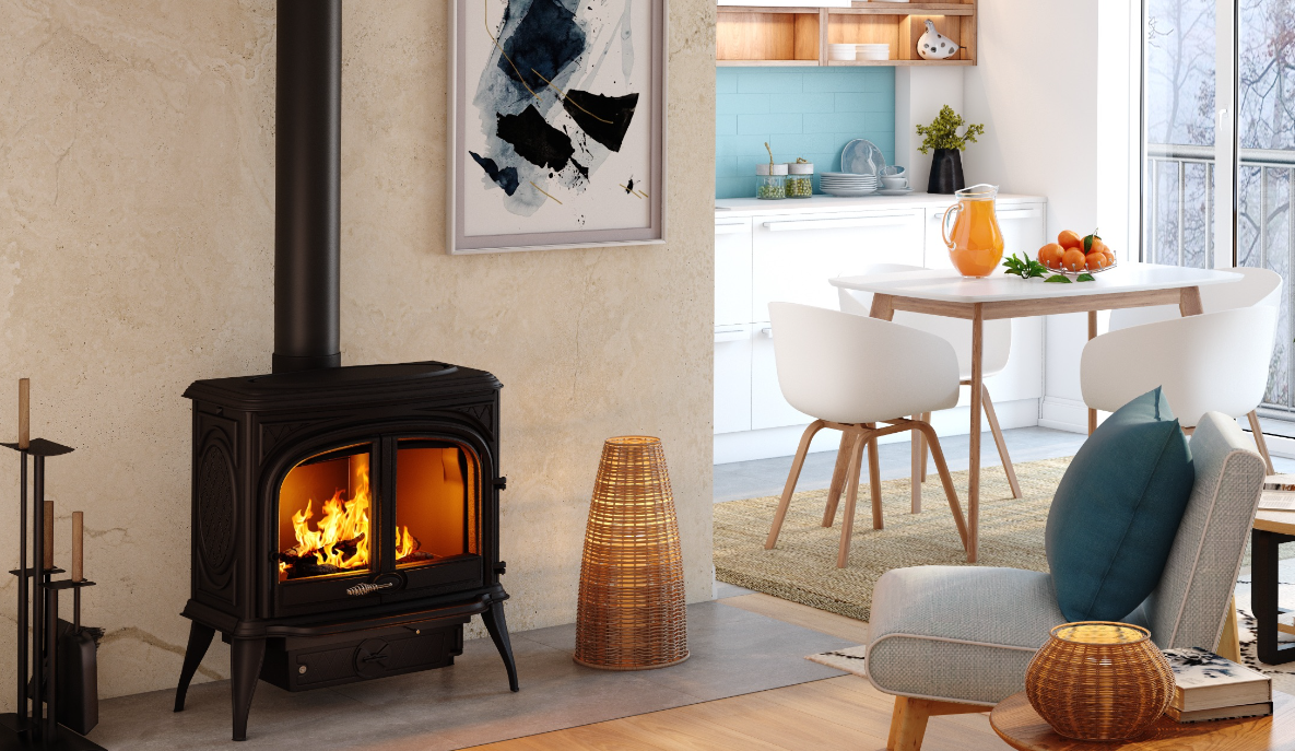 Malkinė krosnelė KAWMET Premium HELIOS S8 ECO 13,9kW įmontuota namuose