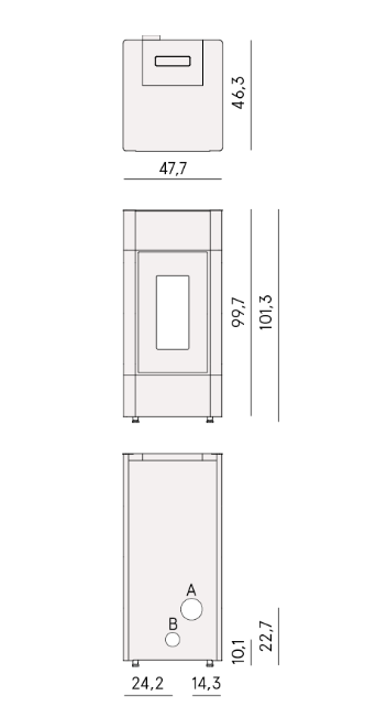Granulinė krosnelė Cristal 9 išmatavimai