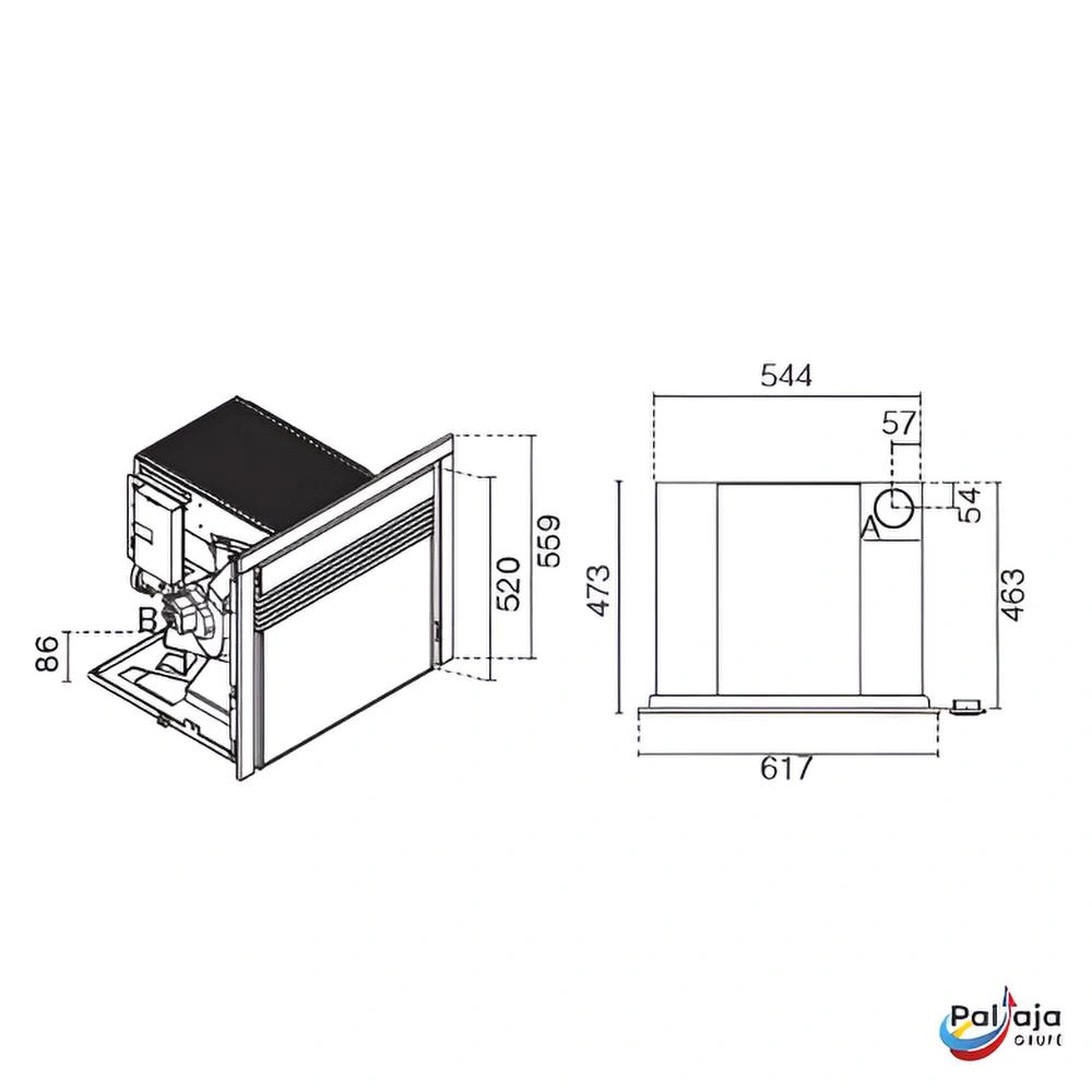 Židinys EvaCalor CERINO 6.5kW matmenys