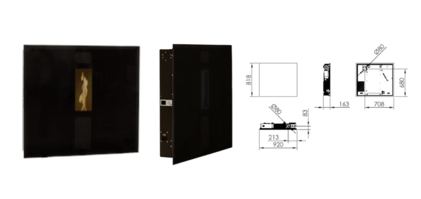Granulinė krosnelė Miami 5,5kW juoda, išmatavimai