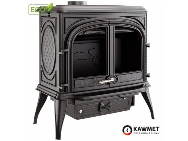 Malkinė krosnelė KAWMET Premium HELIOS S8 ECO 13,9kW iš kairės, dvigubos durelės