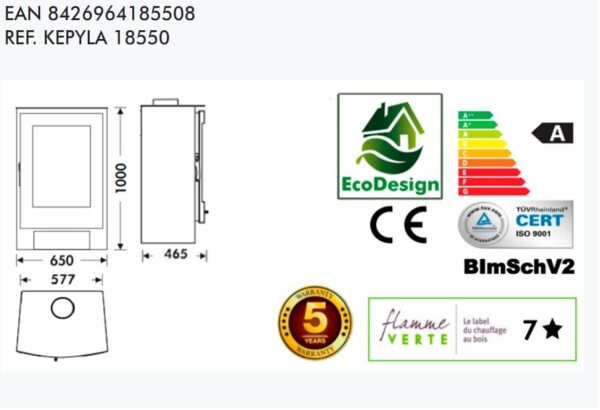 Malkinė krosnelė Panadero Nevada 7,5kW etiketė