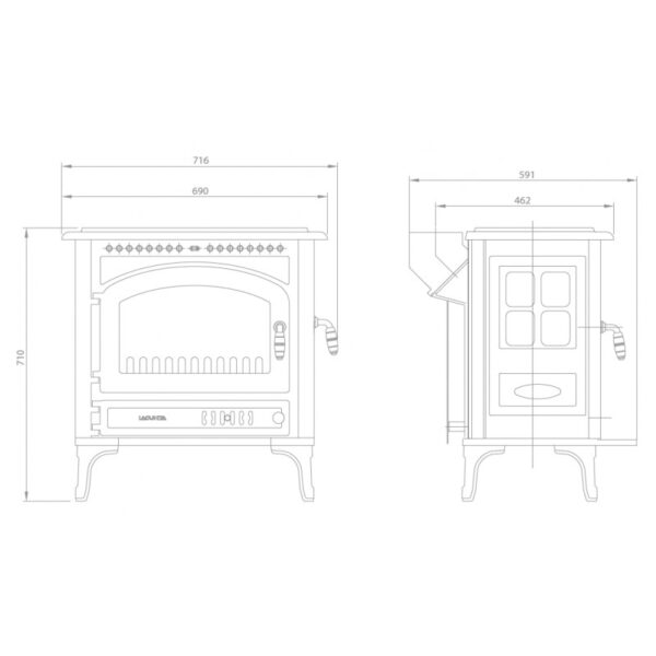 Malkinė krosnelė Lacunza Levante 10kW brėžiniai